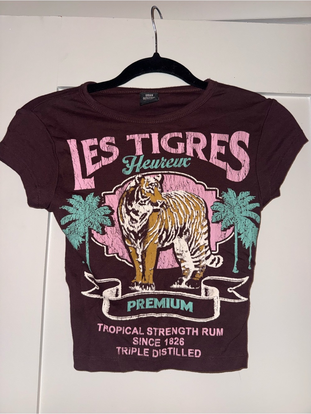 Urban Outfitters Burgundy 'Les Tigres' Graphic Tee with Pink & Teal Accents